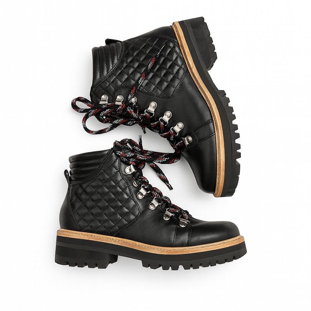 Marc Fisher Black Leather Lace-Up Combat Boots - Size 6